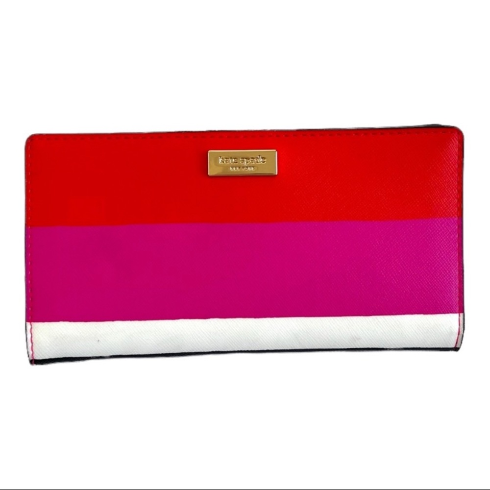 Kate Spade Fuschia, Orange & White Bi-Fold Wallet